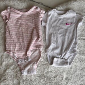 2 Pink & White Bodysuits 6M